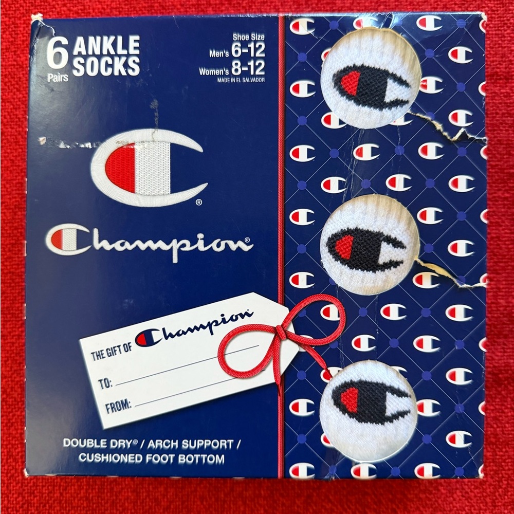 Champion Men's Athletic Ankle Socks - White with Black and Red Logo